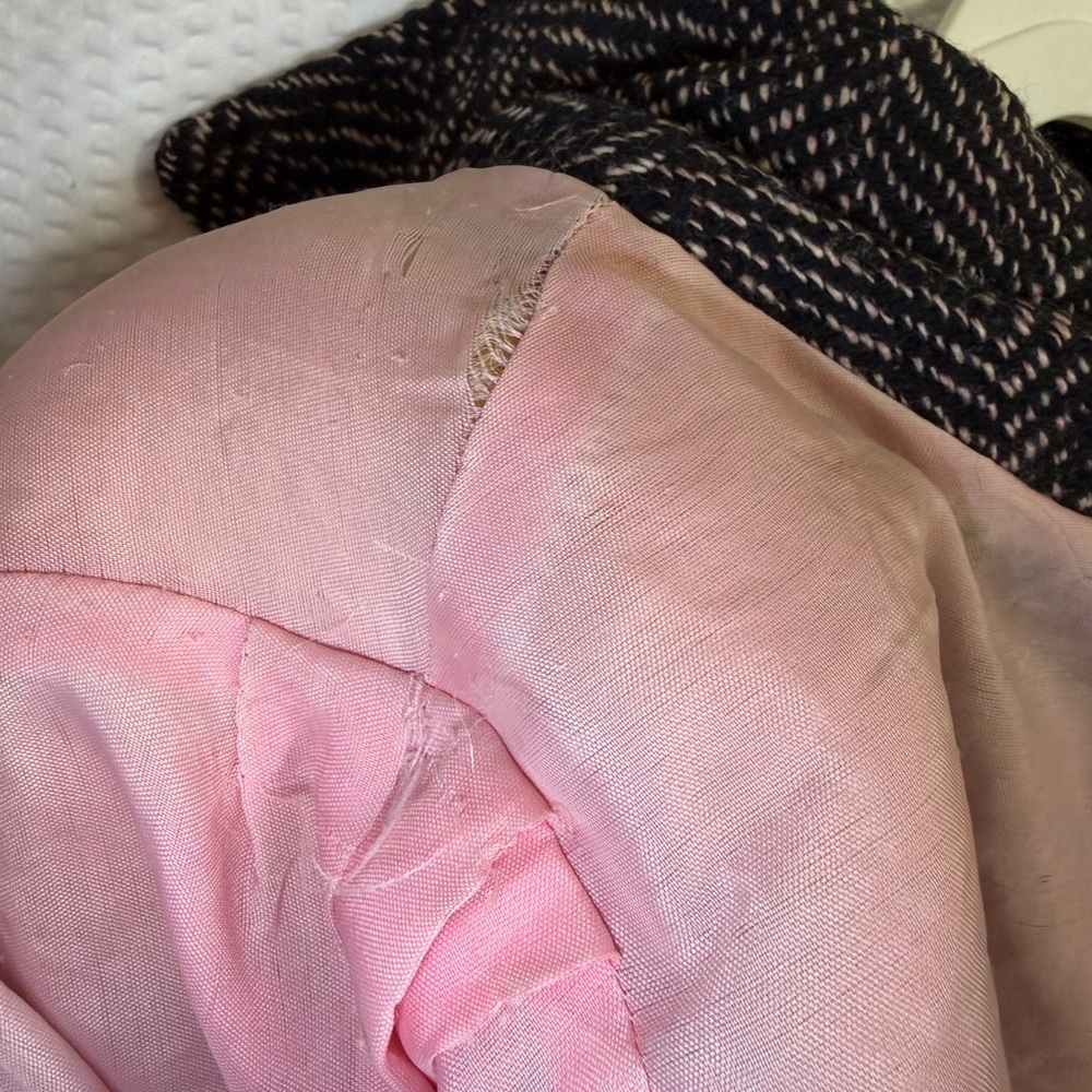 Vintage Casa De Lana Uruguay 100% Pure New Wool Herringbone Pink Lining Coat 16 - Picture 6 of 7